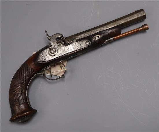 A European percussion over-coat pistol, with later ramrod